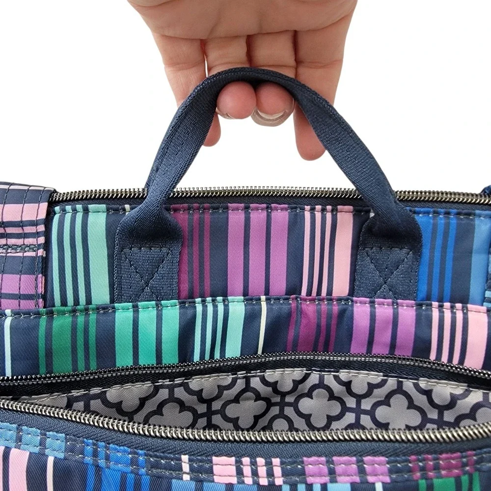 LUG Soprano Tote Bag Brushed Marina Love Stripe Multi RFID Organizer Top Handles - Picture 15 of 16